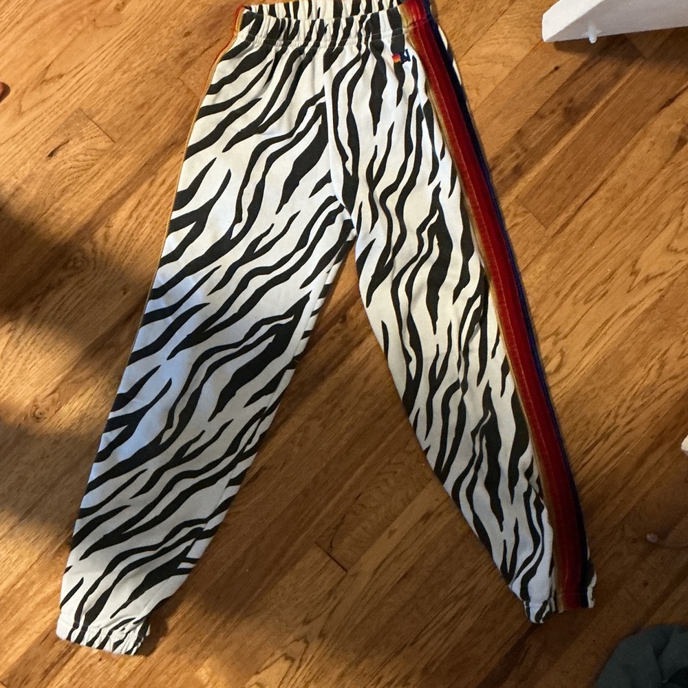 Aviator Nation Kids Zebra Stripe Sweatpants with Rainbow Side Stripe
